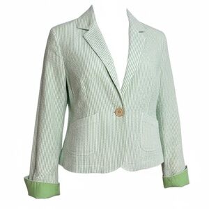 Periscope Women’s Vintage Blazer Size Large Seersucker Green Striped